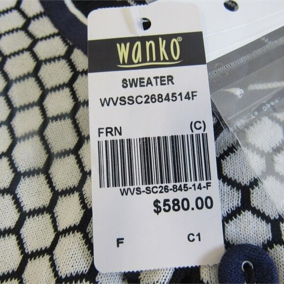 Wanko NWT White/Black/Navy Honeycomb Print Cardigan, Size F (HK), US-Small - Picture 8 of 9